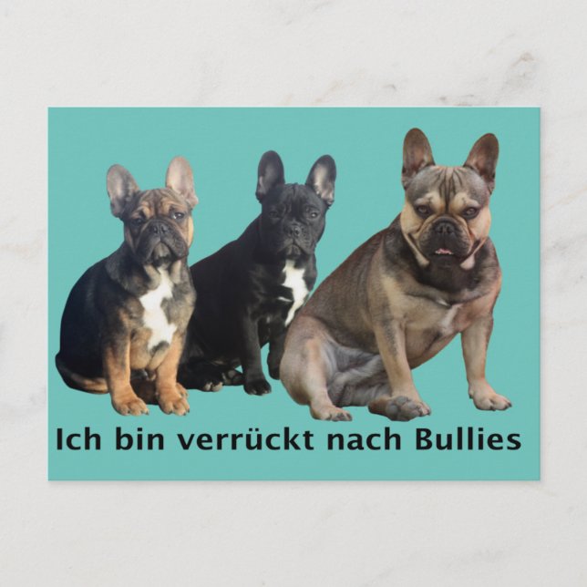 Cartão Postal Französische Bulldogge drei Freunde French Bulldog (Frente)