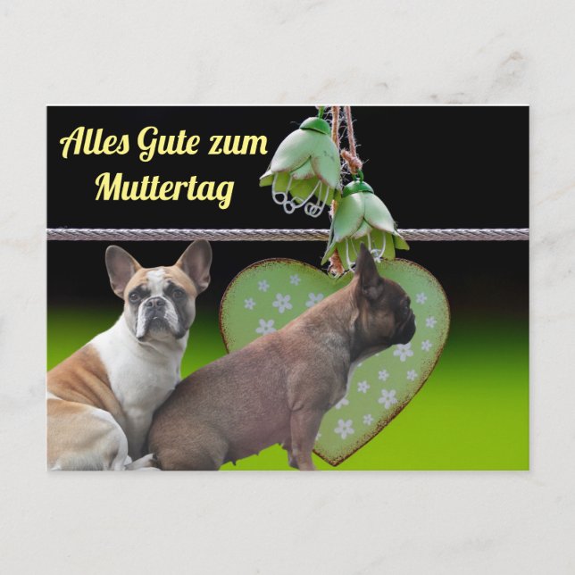Cartão Postal Französische Bulldogge Grünes Herz French Bulldog (Frente)