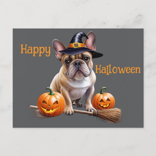 Cartão Postal Französische Bulldogge Halloween Kürbisse Bulldog (Frente)