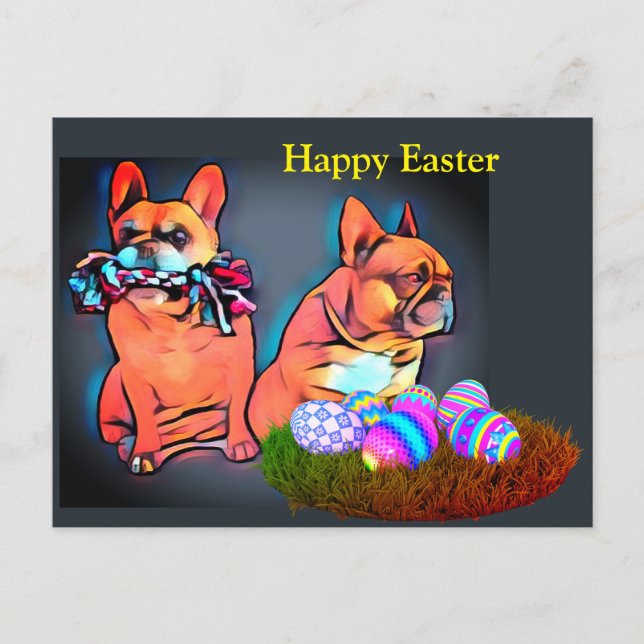 Cartão Postal Französische Bulldogge Happy Easter French Bulldog (Frente)