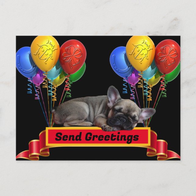 Cartão Postal Französische Bulldogge Luftballon French Bulldog (Frente)