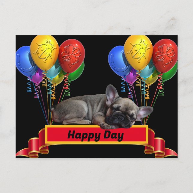 Cartão Postal Französische Bulldogge Luftballon French Bulldog (Frente)