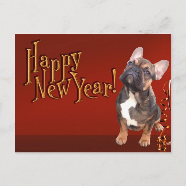 Cartão Postal  französische Bulldogge Neujahr French Bulldog (Frente)