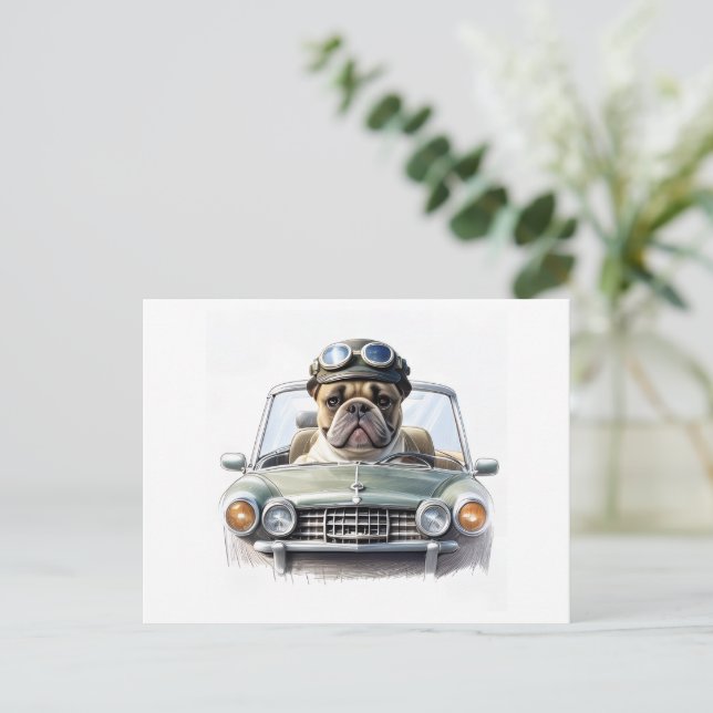Cartão Postal Französische Bulldogge Oldtimer Bulldog Vatertag  (Em pé/Frente)