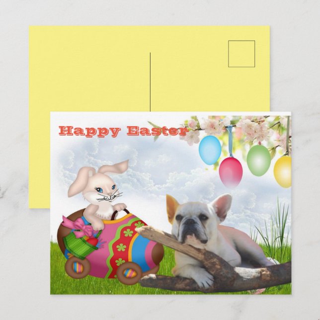 Cartão Postal französische Bulldogge Ostern French Bulldog  (Frente/Verso)