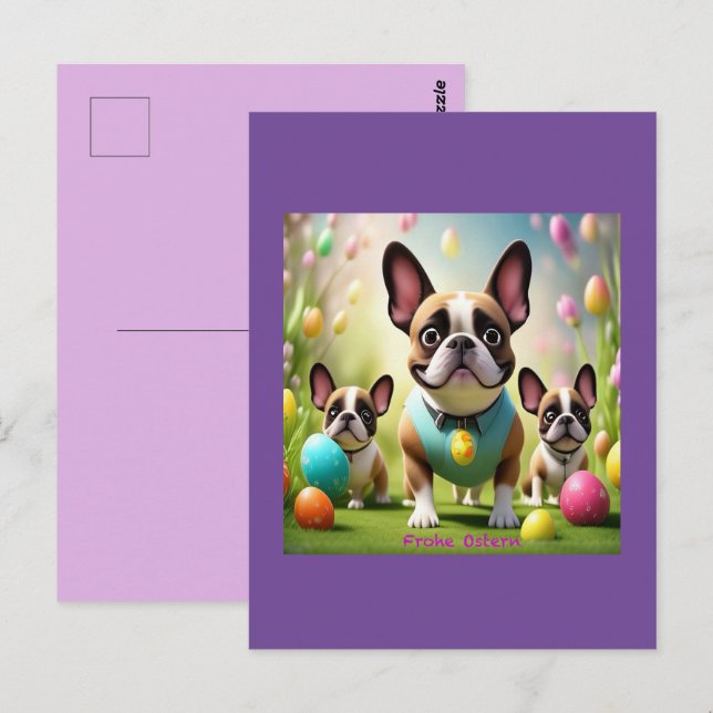 Cartão Postal Französische Bulldogge Ostern French Bulldog (Frente/Verso)