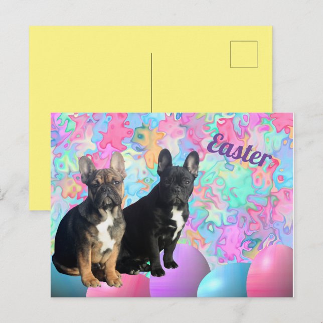 Cartão Postal französische Bulldogge Ostern French Bulldog  (Frente/Verso)