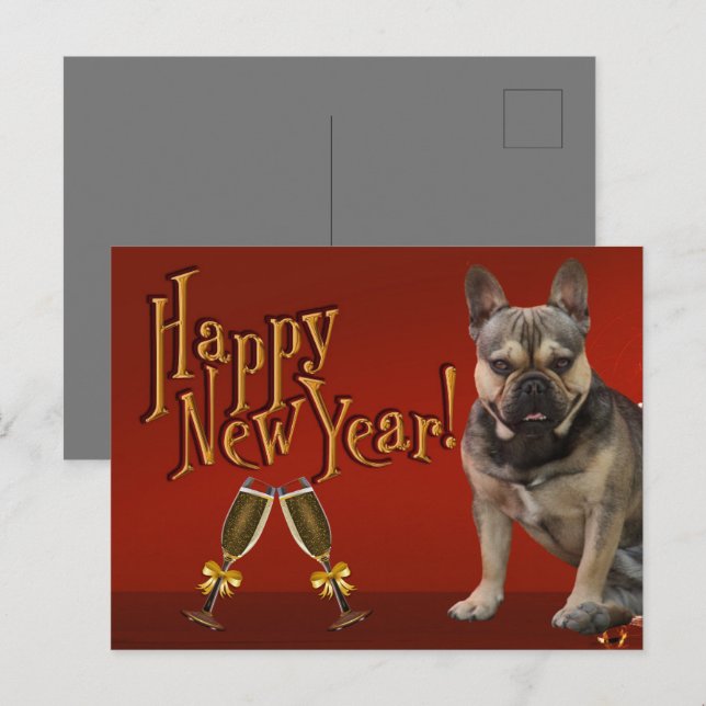 Cartão Postal  französische Bulldogge Sekt French Bulldog (Frente/Verso)