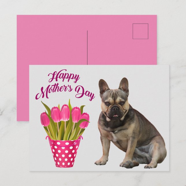 Cartão Postal französische Bulldogge Tulpen French Bulldog (Frente/Verso)