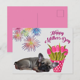 Cartão Postal französische Bulldogge Tulpen French Bulldog