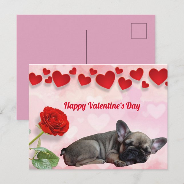 Cartão Postal Französische Bulldogge Valentinstag French Bulldog (Frente/Verso)