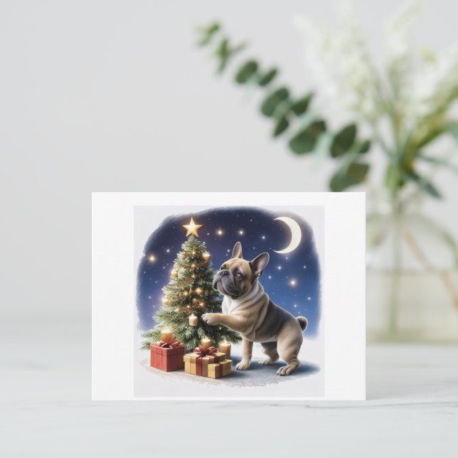 Cartão Postal Französische Bulldogge Weihnachtsbaum Bulldog (Em pé/Frente)