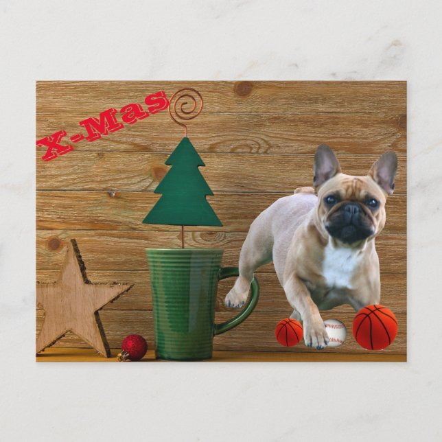 Cartão Postal  französische Bulldoggen Christmas French Bulldog  (Frente)