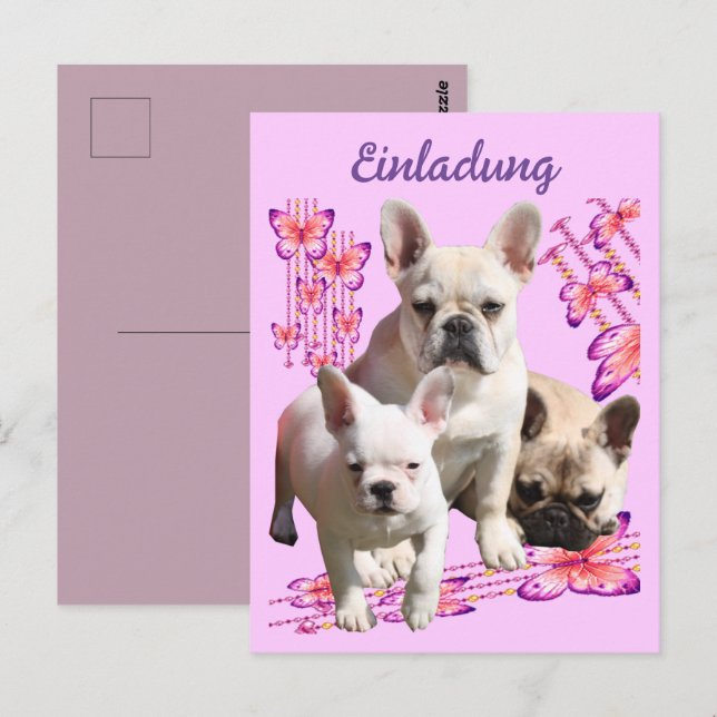 Cartão Postal Französische Bulldoggen Schmetterling  Bulldog (Frente/Verso)