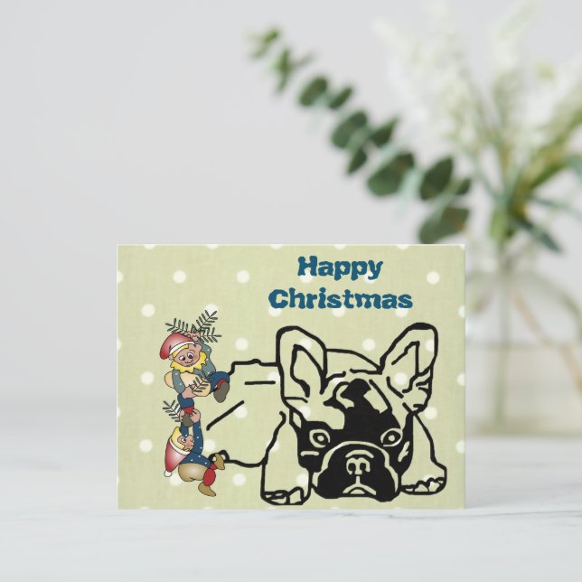 Cartão Postal Französische Bulldoggen Weihnachten French Bulldog (Em pé/Frente)