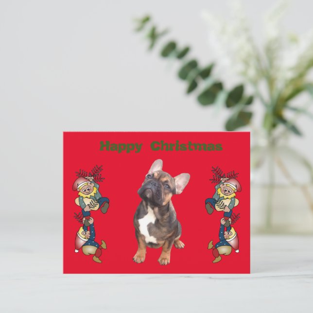 Cartão Postal Französische Bulldoggen Weihnachten French Bulldog (Em pé/Frente)