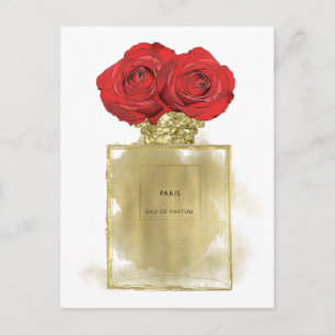 Cartão Postal Frasco de Perfume Floral Fashion Rosas Vermelhas G