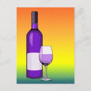 Cartão Postal frascos e taças de vinho cômico de meia-tona