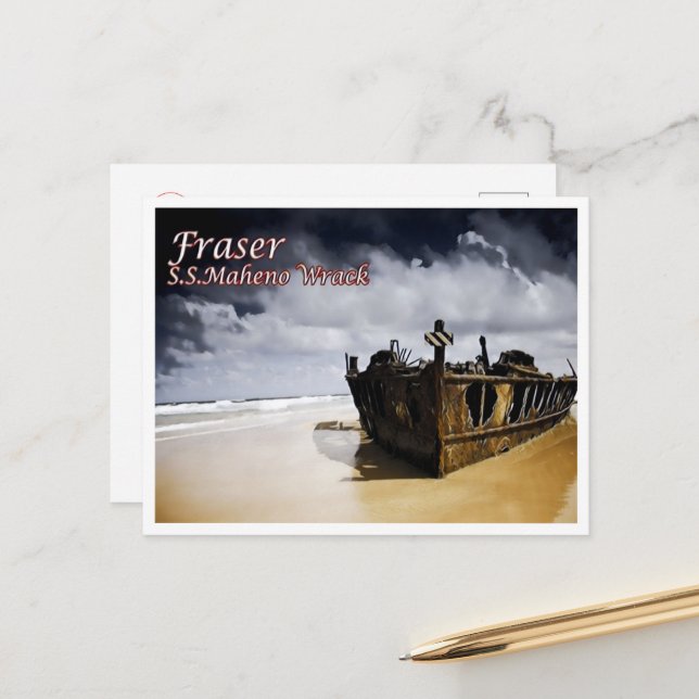 Cartão Postal Fraser - S.S.Maheno Wrack - Austrália - (Frente/Verso In Situ)