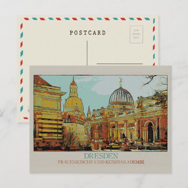 Cartão Postal Frauenkirche e Academia de Belas-Artes Dresden (Frente/Verso)