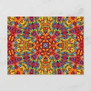 Cartão Postal Freaky Tiki Red Vintage Fractal Kaleidoscope