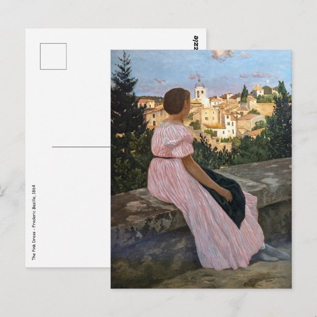 Cartão Postal Frederic Bazille - O Vestido Rosa (Frente/Verso)