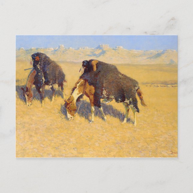 Cartão Postal Frederic Remington - Indianos Simulando Buffalo (Frente)