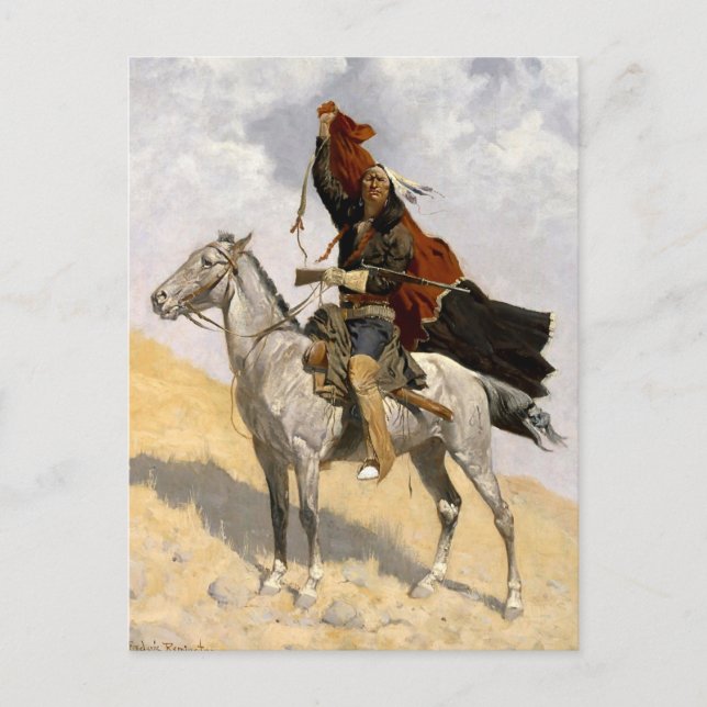 Cartão Postal Frederic Remington Western Art "O Sinal de Cobertu (Frente)