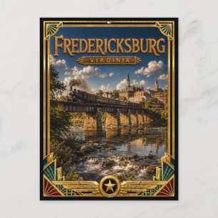 Cartão Postal Fredericksburg Virgínia Arte Deco Vintage Dourado