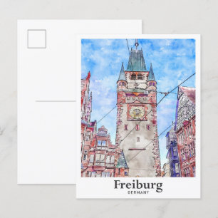 Cartão Postal Freiburg Germany Viagem Watercolor Hand Drawn