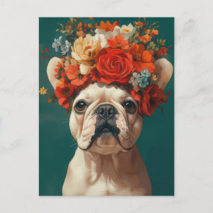 Cartão Postal French Bulldog Aquarela Floral 