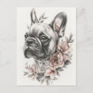 Cartão Postal French Bulldog Aquarela Floral