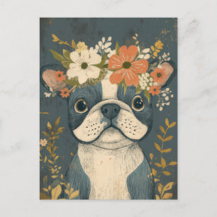 Cartão Postal French Bulldog Aquarela Floral
