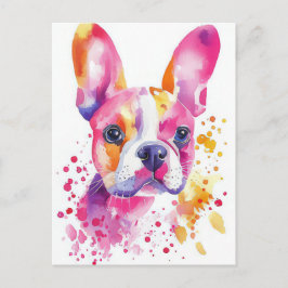 Cartão Postal French Bulldog Aquarela Floral
