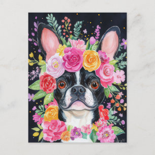 Cartão Postal French Bulldog Aquarela Floral