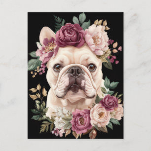 Cartão Postal French Bulldog Aquarela Floral