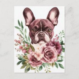 Cartão Postal French Bulldog Aquarela Floral