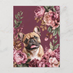 Cartão Postal French Bulldog Aquarela Floral