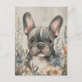 Cartão Postal French Bulldog Aquarela Floral