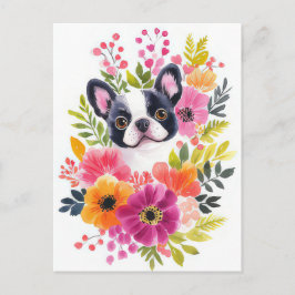 Cartão Postal French Bulldog Aquarela Floral