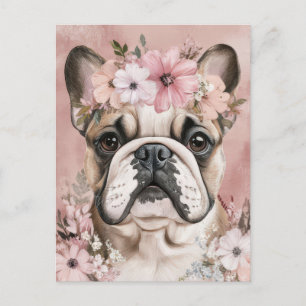 Cartão Postal French Bulldog Aquarela Floral