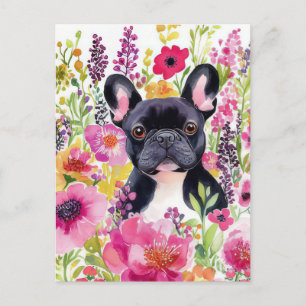Cartão Postal French Bulldog Aquarela Floral