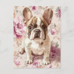 Cartão Postal French Bulldog Aquarela Floral