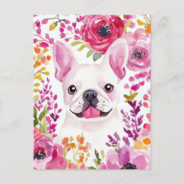 Cartão Postal French Bulldog Aquarela Floral