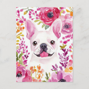 Cartão Postal French Bulldog Aquarela Floral