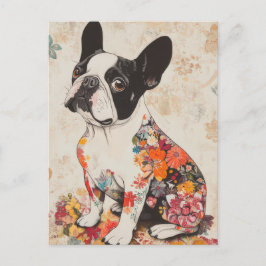 Cartão Postal French Bulldog Aquarela Floral