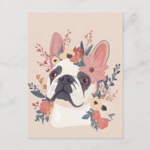 Cartão Postal French Bulldog Aquarela Floral