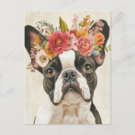 Cartão Postal French Bulldog Aquarela Floral