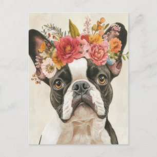 Cartão Postal French Bulldog Aquarela Floral