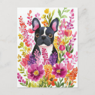 Cartão Postal French Bulldog Aquarela Floral